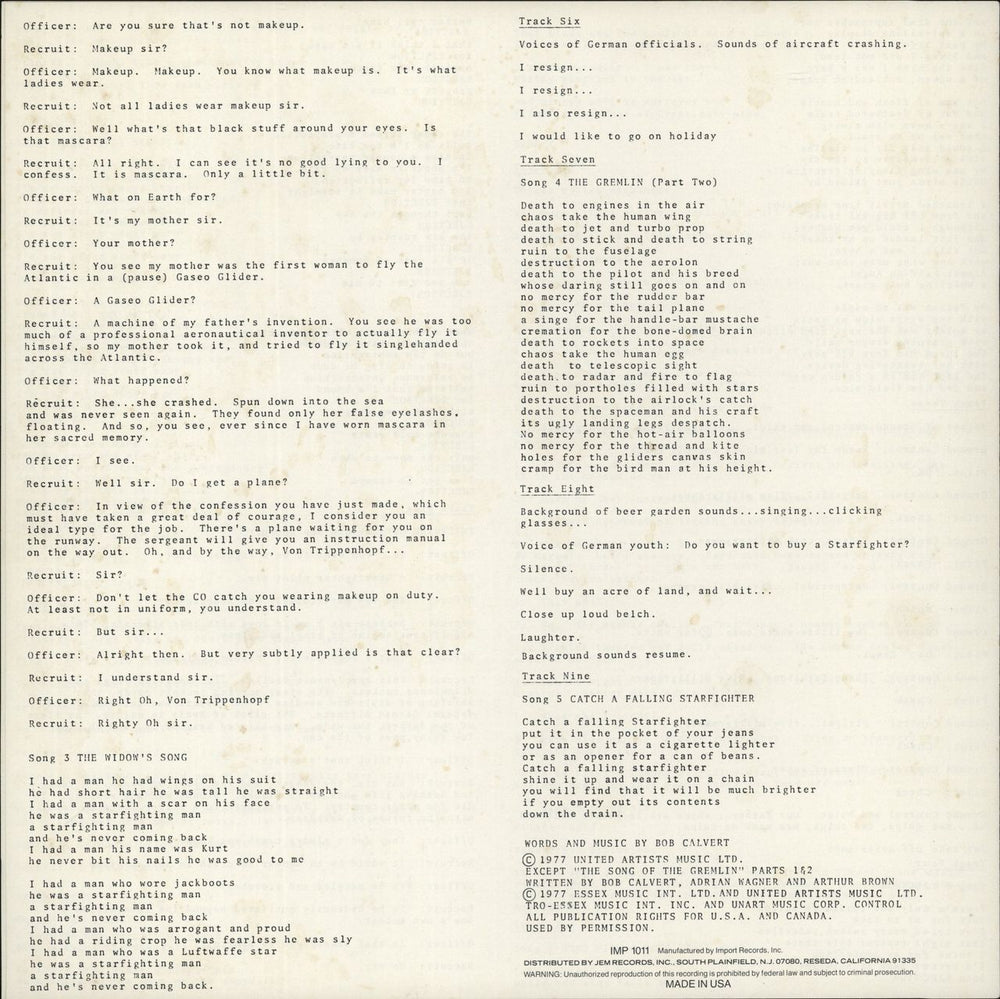 Robert Calvert Captain Lockheed And The Starfighters + Insert US vinyl LP album (LP record)