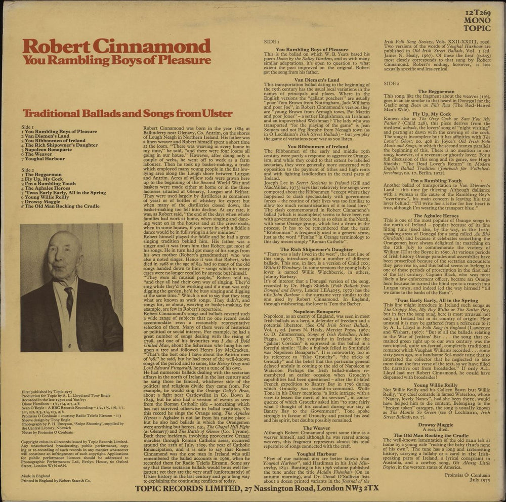 Robert Cinnamond You Rambling Boys Of Pleasure UK vinyl LP album (LP record)