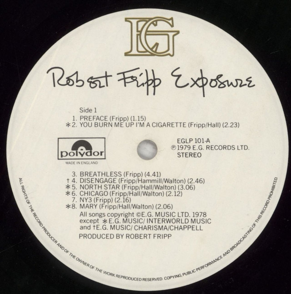 Robert Fripp Exposure - VG UK vinyl LP album (LP record) RFRLPEX698945