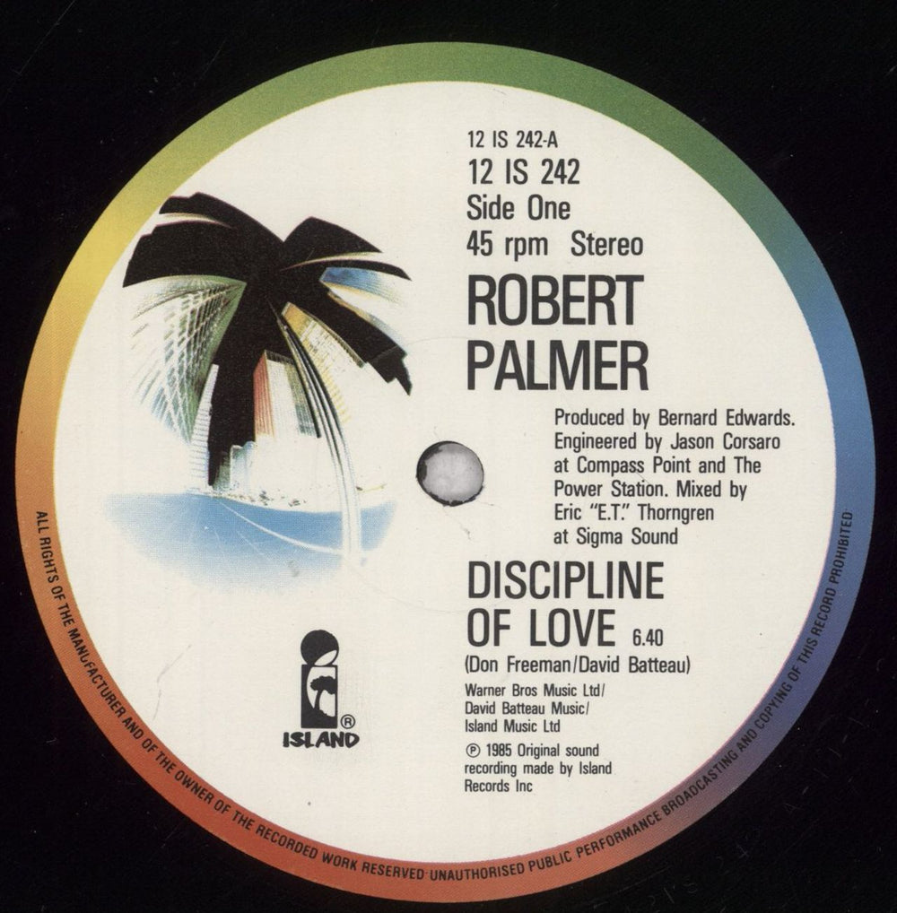 Robert Palmer Discipline Of Love + insert UK 12" vinyl single (12 inch record / Maxi-single) PLM12DI846248