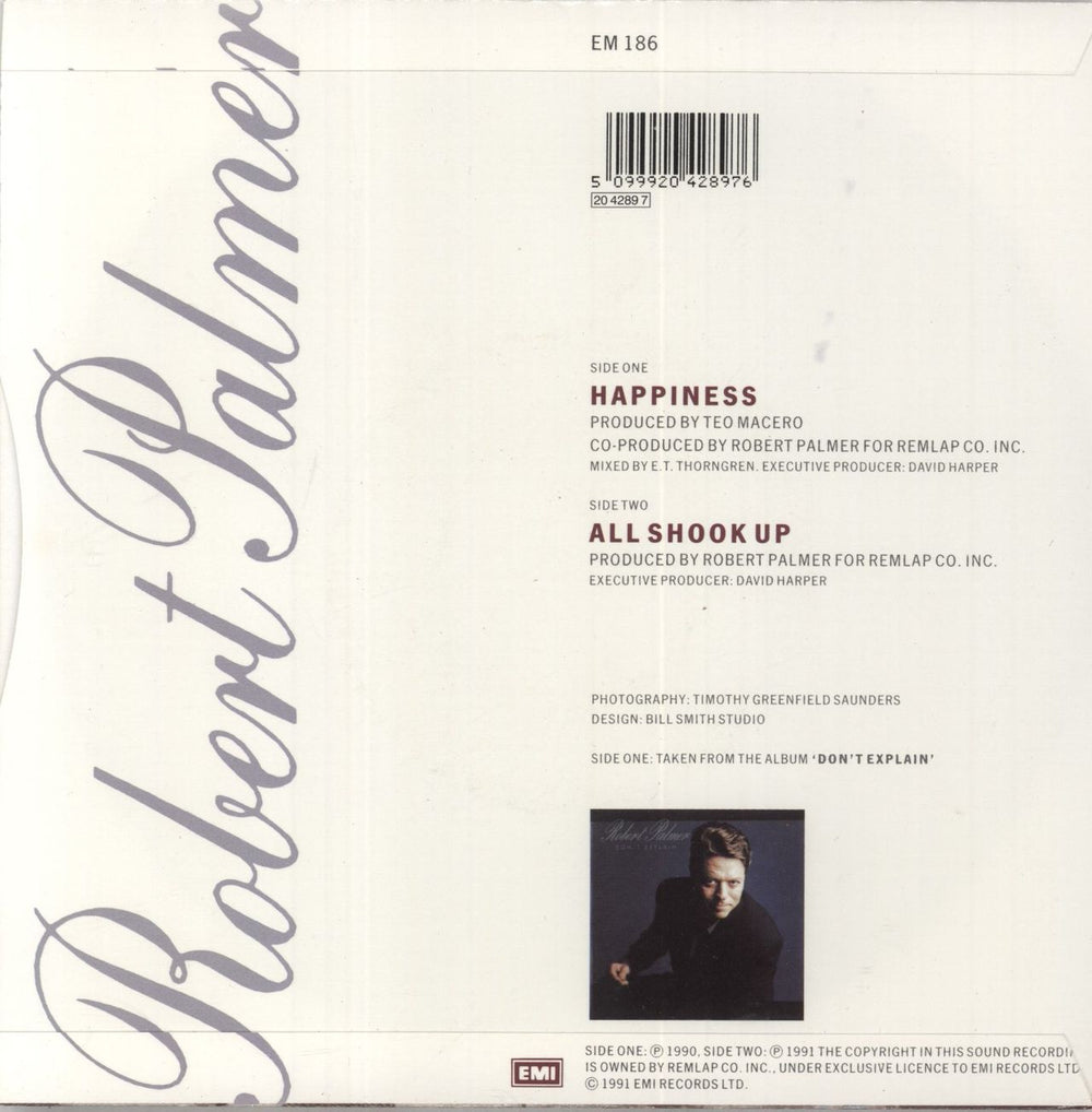 Robert Palmer Happiness UK 7" vinyl single (7 inch record / 45) 5099920428976