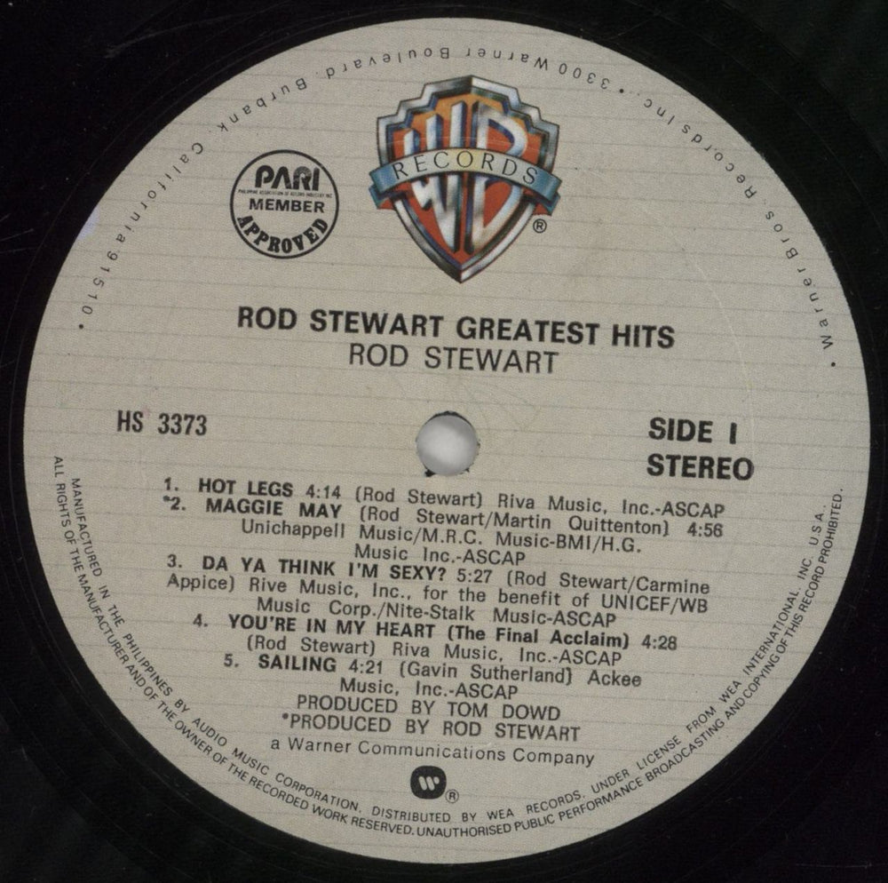 Rod Stewart Greatest Hits Philippino vinyl LP album (LP record) RODLPGR855964