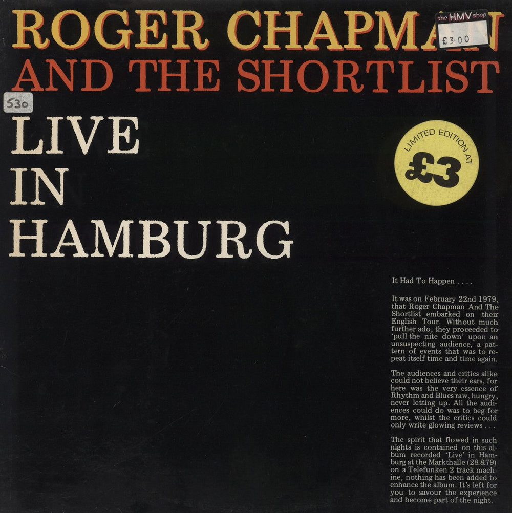 Roger Chapman Live In Hamburg - Hype Stickered UK vinyl LP album (LP record) ACRO6