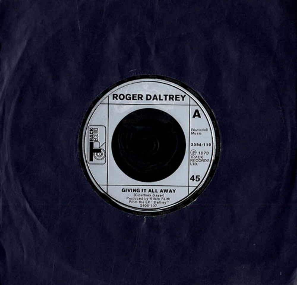 Roger Daltrey Giving It All Away - Inj UK 7" vinyl single (7 inch record / 45) 2094-110