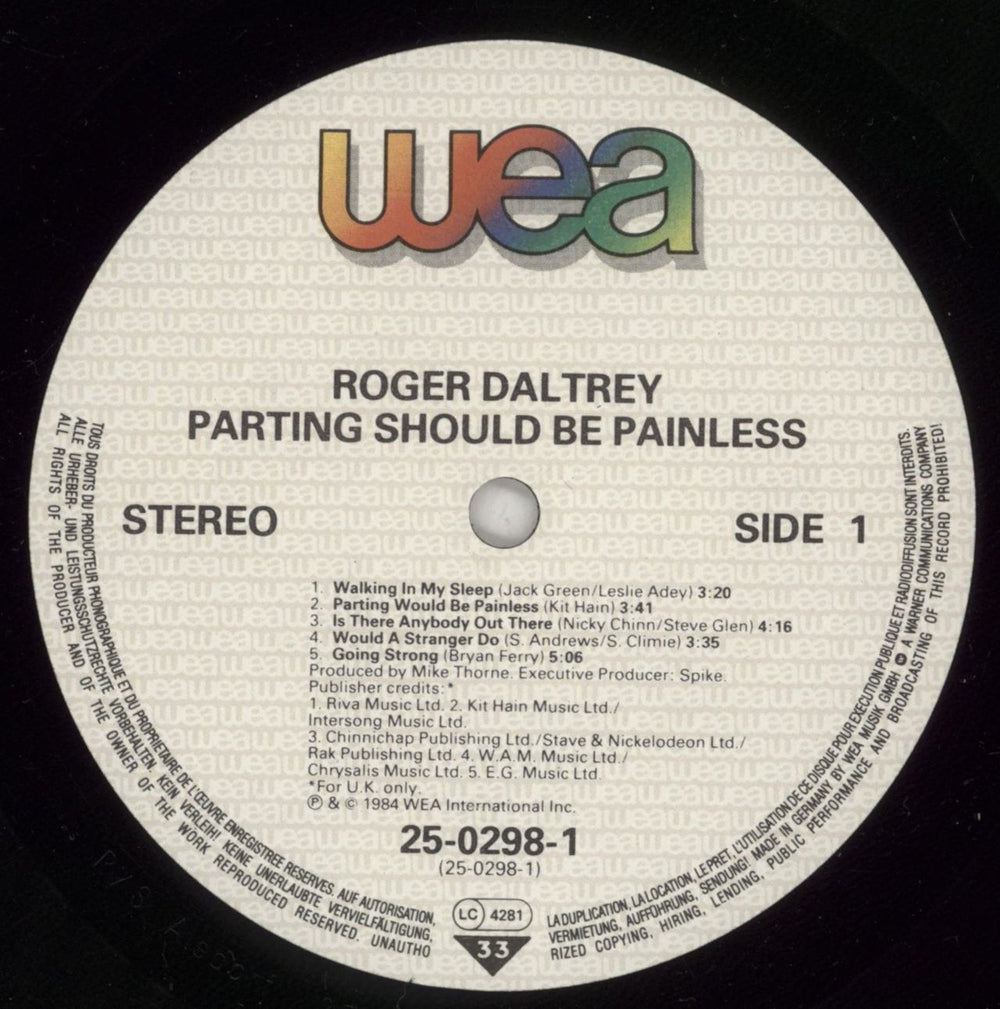 Roger Daltrey Parting Should Be Painless German vinyl LP album (LP record) RGDLPPA245502
