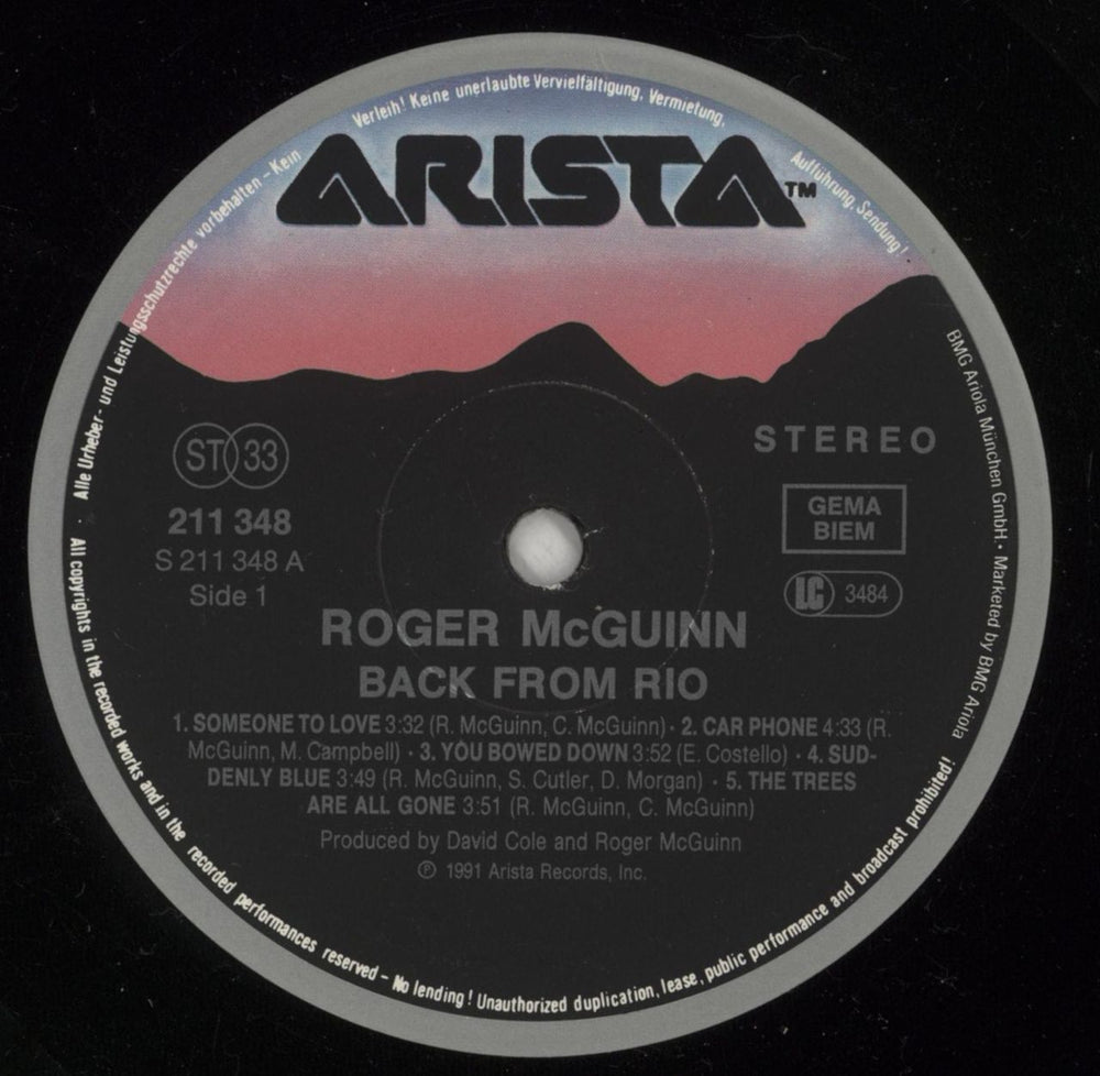 Roger McGuinn Back From Rio German vinyl LP album (LP record) MCGLPBA542377