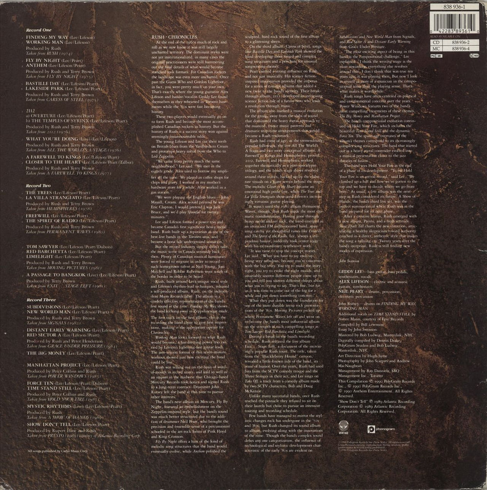 Rush Chronicles - VG UK 3-LP vinyl record set (Triple LP Album) 042283893610