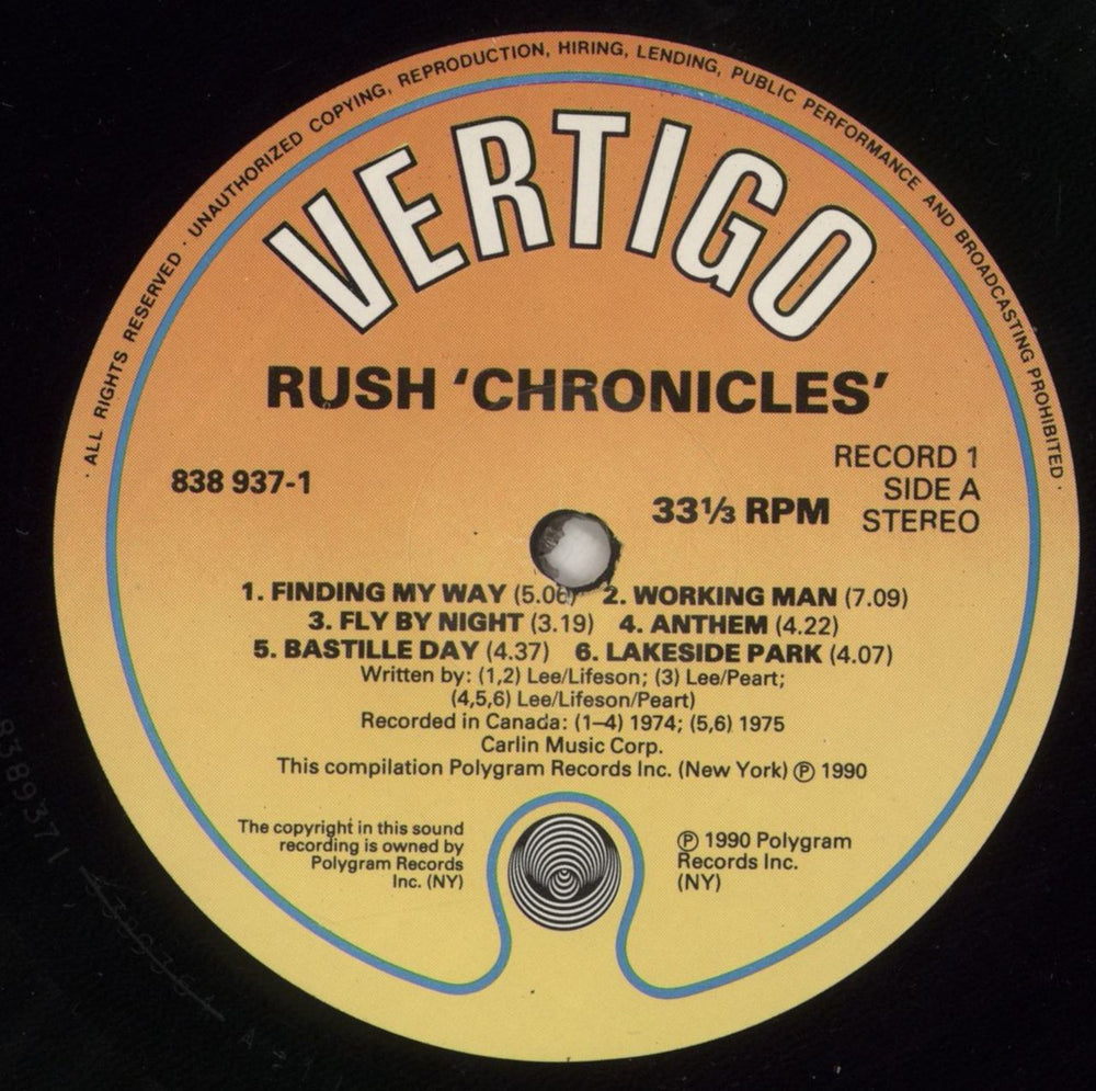 Rush Chronicles - VG UK 3-LP vinyl record set (Triple LP Album) RUS3LCH872171