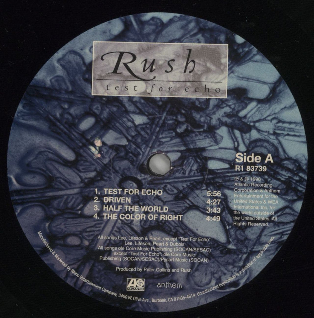 Rush Test For Echo - 200 Gram Vinyl US 2-LP vinyl record set (Double LP Album) RUS2LTE865153