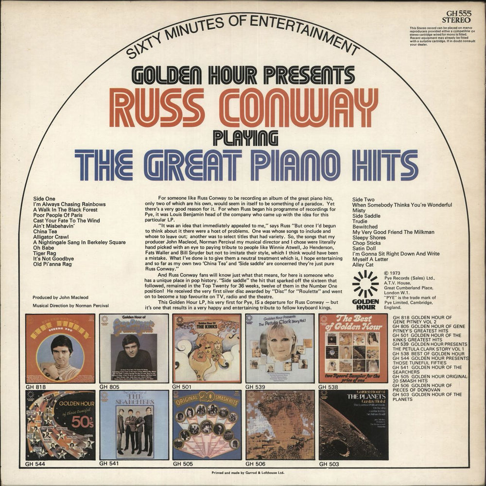 Russ Conway Golden Hour Presents Russ Conway Playing The Great Piano Hits UK vinyl LP album (LP record)