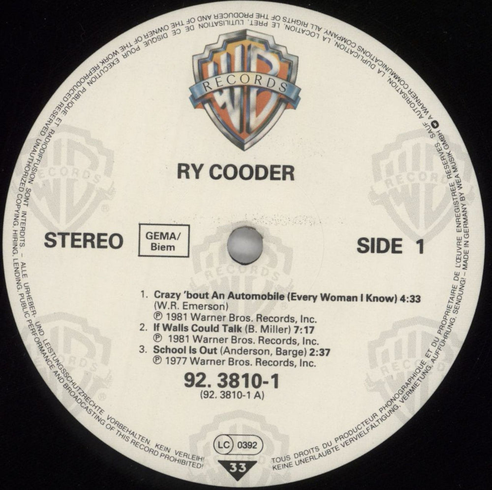 Ry Cooder Live-shrink German vinyl LP album (LP record) RYCLPLI793992