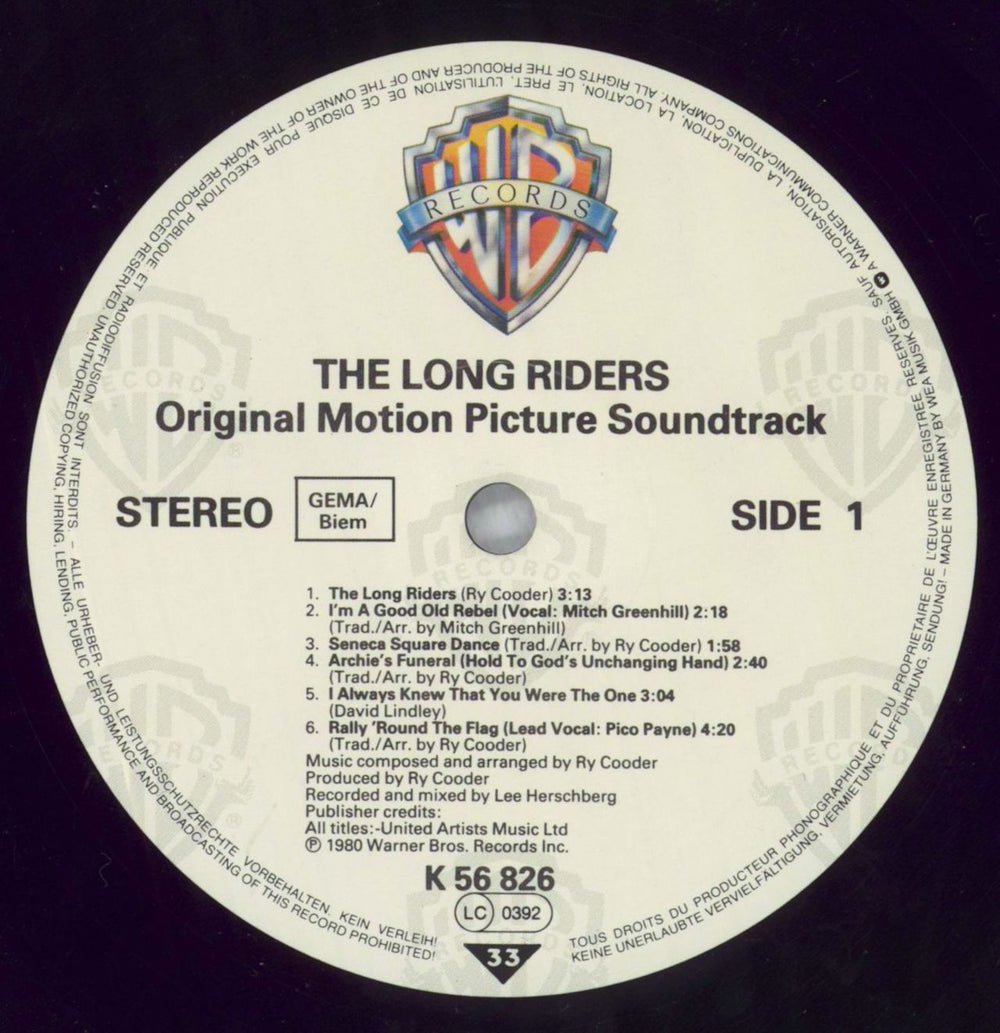 Ry Cooder The Long Riders - Shrink German vinyl LP album (LP record) RYCLPTH825411