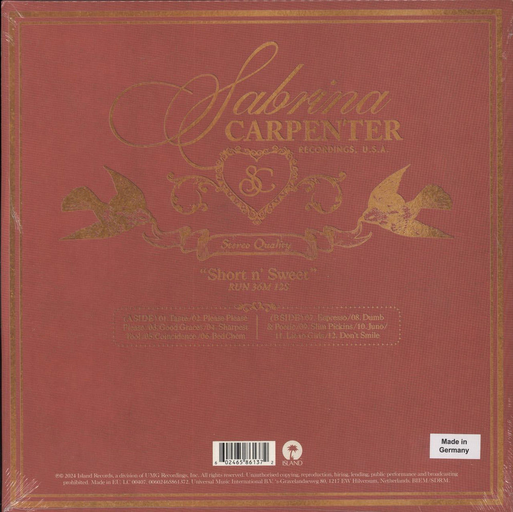 Sabrina Carpenter Short N' Sweet: Artist Webstore - Bottle Green Vinyl + Alt Sleeve - Sealed UK vinyl LP album (LP record) 602465861372