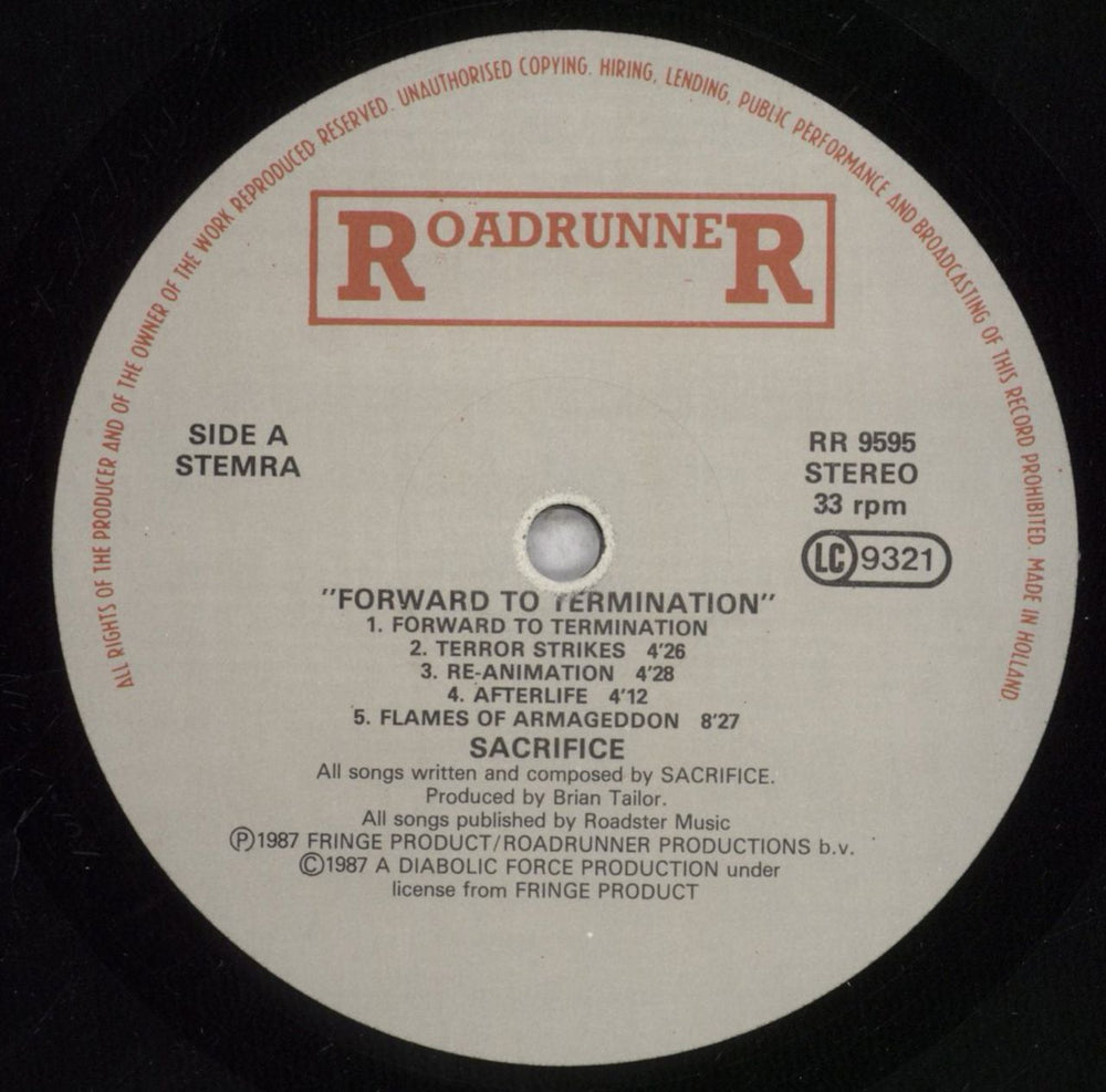 Sacrifice  Forward To Termination UK vinyl LP album (LP record) 6VCLPFO844752