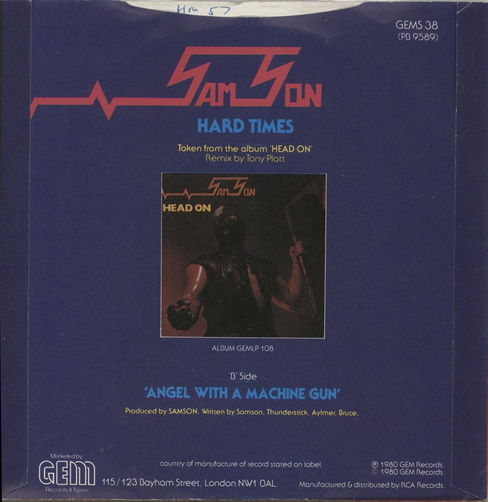 Samson Hard Times UK 7" vinyl single (7 inch record / 45)