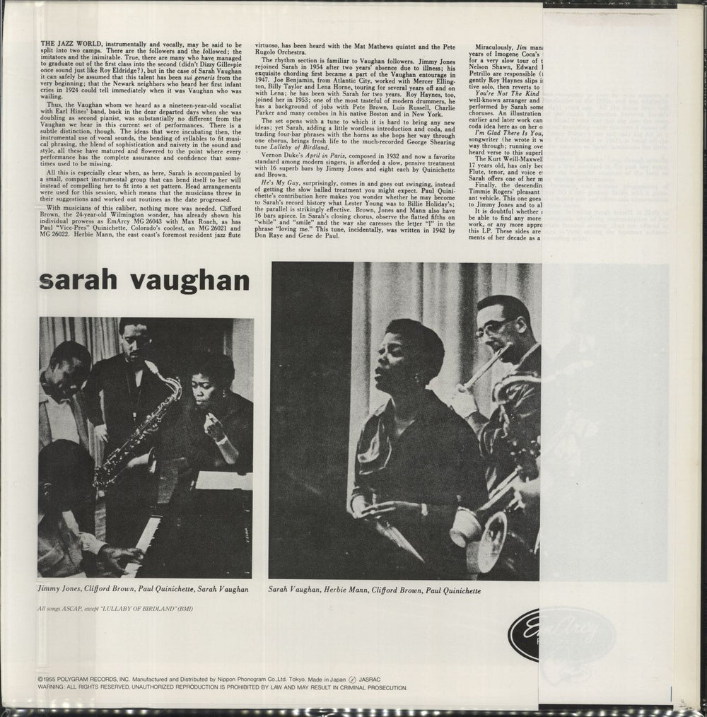 Sarah Vaughan Sarah Vaughan Japanese vinyl LP album (LP record)