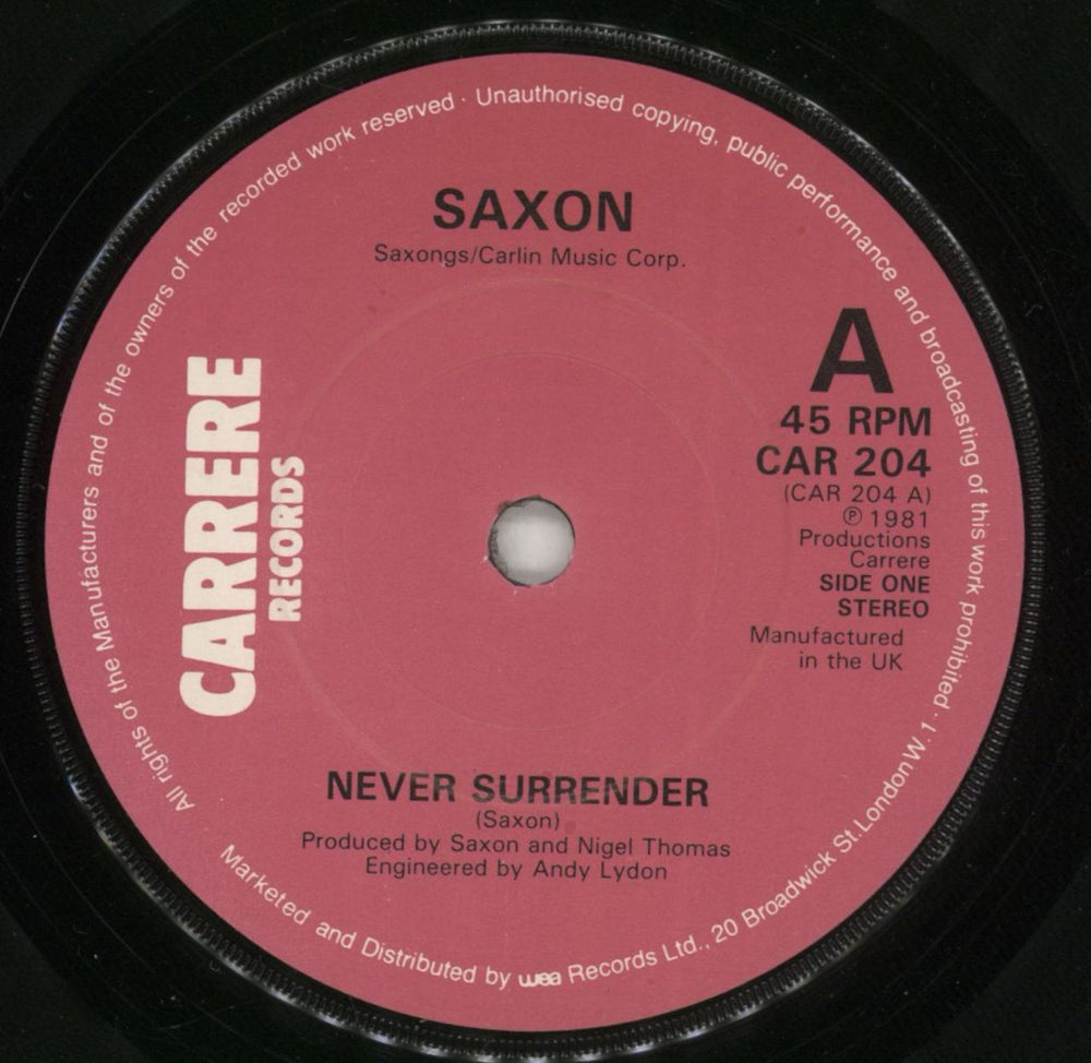 Saxon Never Surrender UK 7" vinyl single (7 inch record / 45) SAX07NE589264