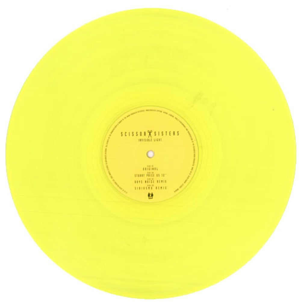 Scissor Sisters Invisible Light - Yellow vinyl UK 12" vinyl single (12 inch record / Maxi-single) SS112IN517064