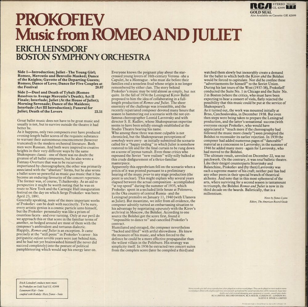 Sergei Prokofiev Prokofiev: Music From Romeo And Juliet UK vinyl LP album (LP record)