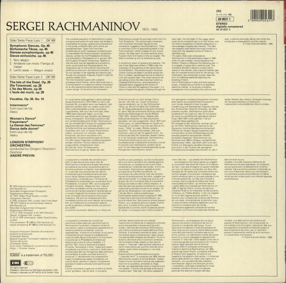 Sergei Rachmaninov Symphonic Rachmaninov: Dances = Sinfonische Tänze / Isle Of The Dead = Toteninsel / Vocalise · Aleko UK vinyl LP album (LP record)