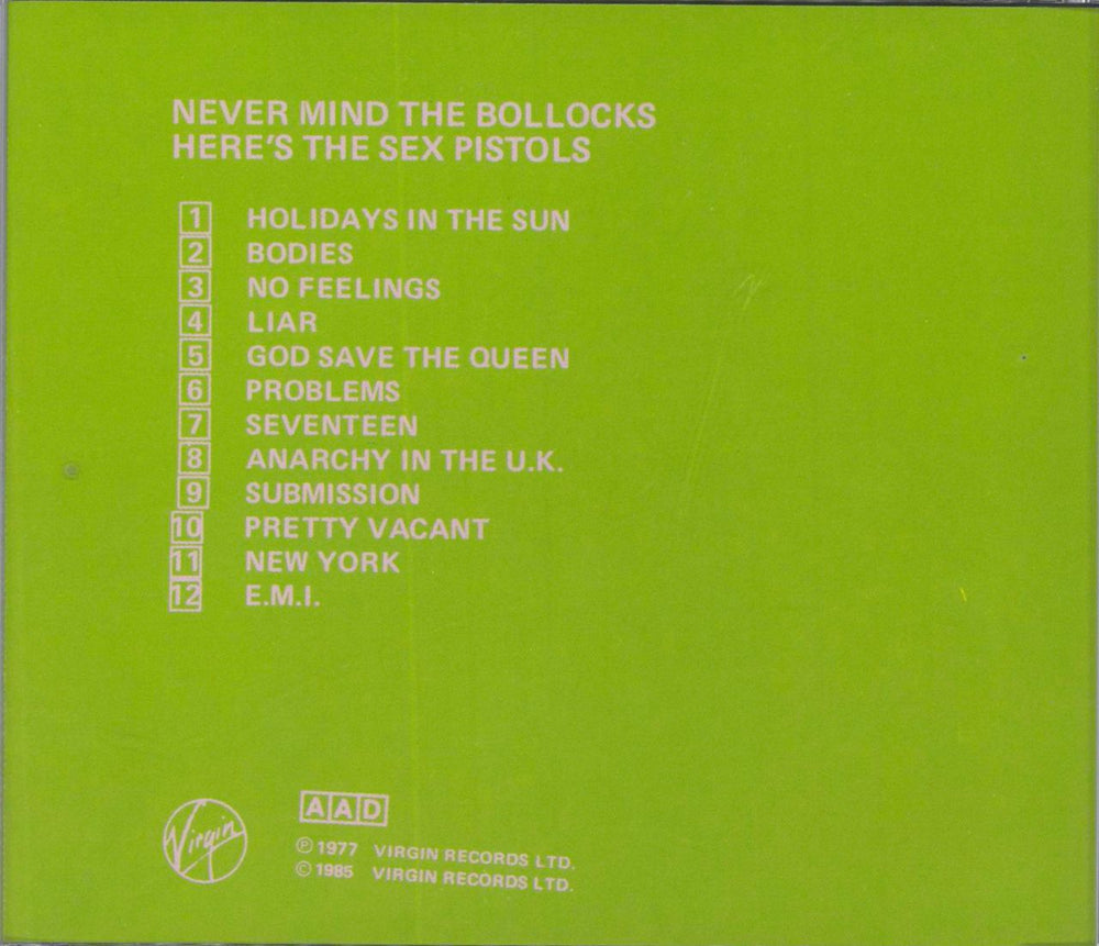 Sex Pistols Never Mind The Bollocks Here's The Sex Pistols UK CD album (CDLP)