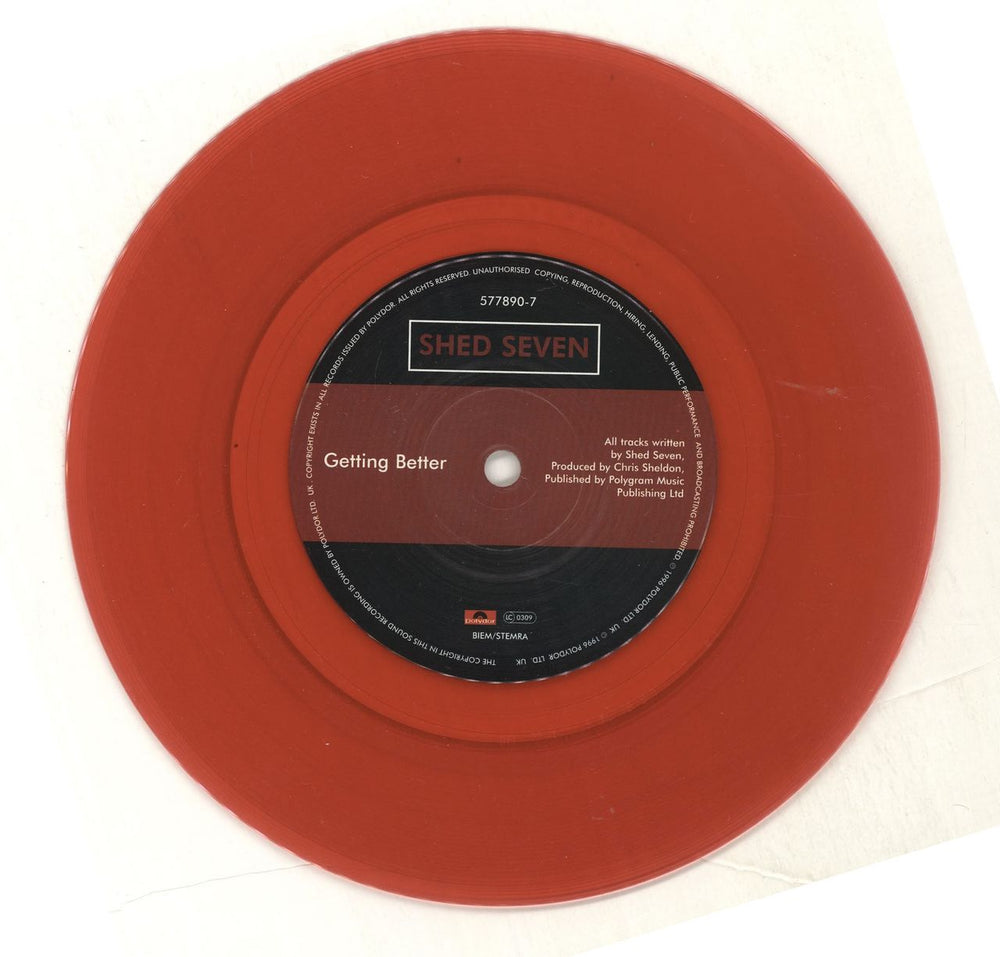 Shed Seven Getting Better - Red Vinyl + Numbered UK 7" vinyl single (7 inch record / 45) S-S07GE60932