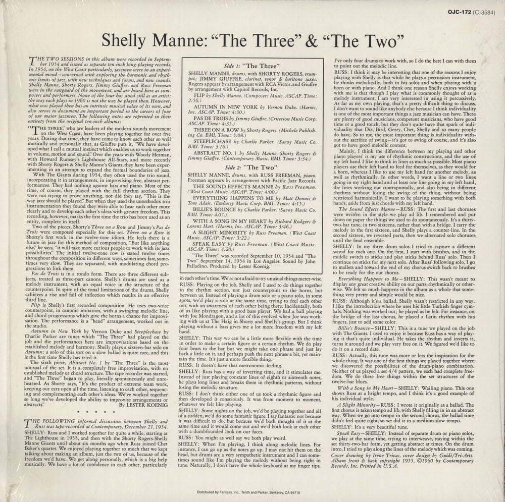 Shelly Manne 'The Three' & 'The Two' US vinyl LP album (LP record)