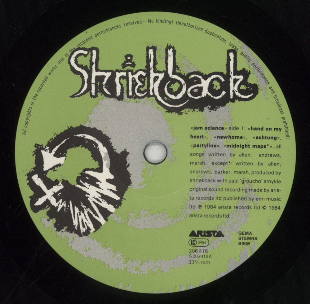 Shriekback Jam Science German vinyl LP album (LP record) SRKLPJA656950