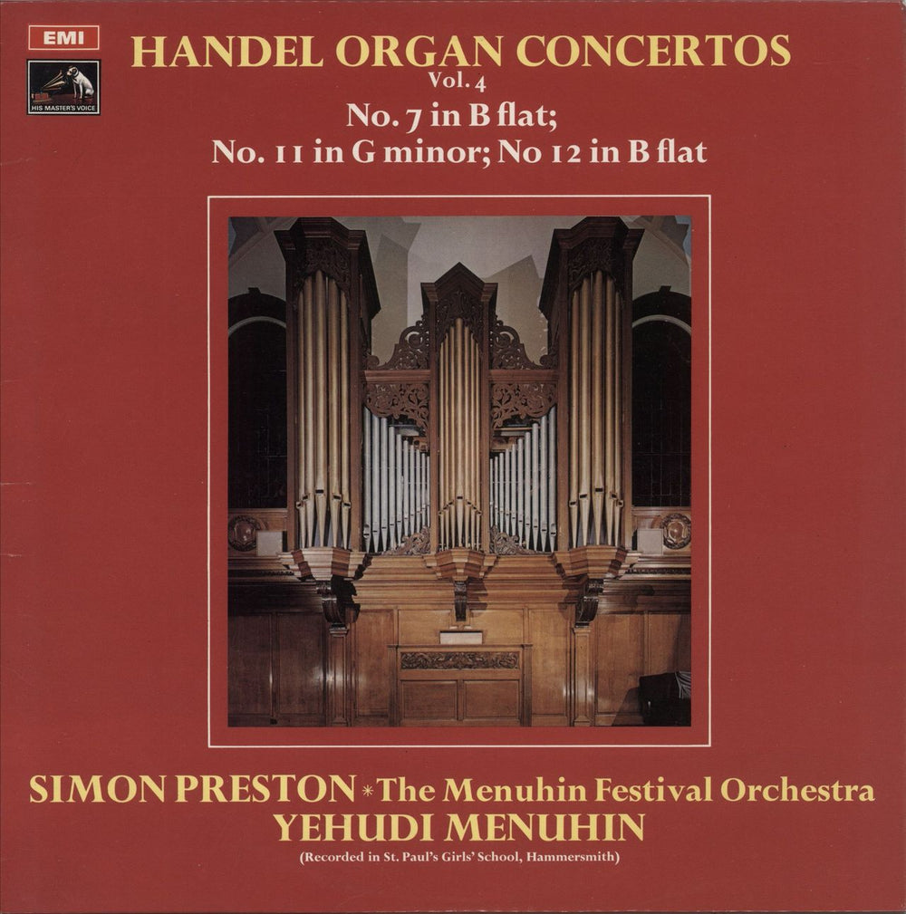 Simon Preston Handel Organ Concertos Vol. 4 UK vinyl LP album (LP record) ASD2662