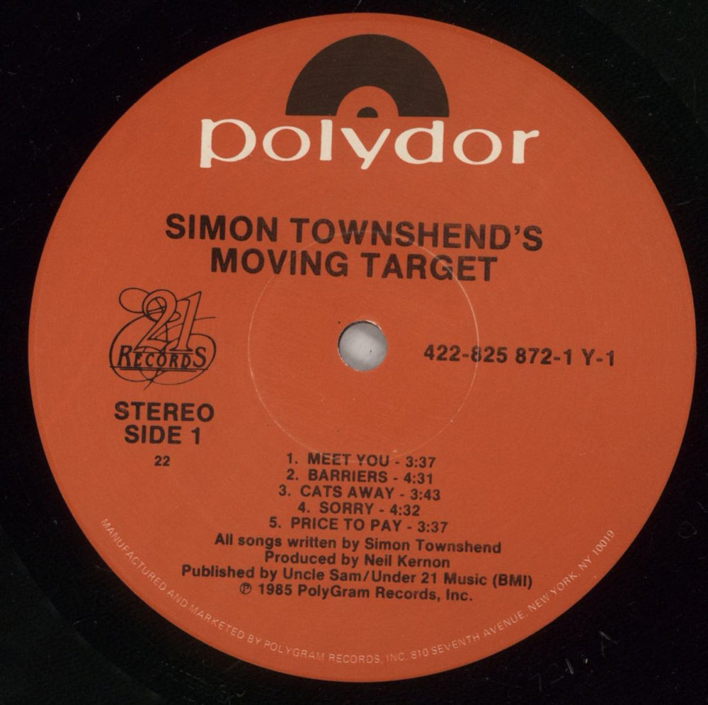 Simon Townshend Moving Target US vinyl LP album (LP record) ITWLPMO876014