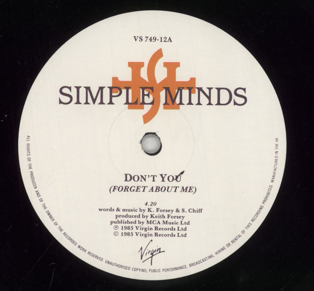 Simple Minds Don't You (Forget About Me) - EX UK 12" vinyl single (12 inch record / Maxi-single) SIM12DO806538