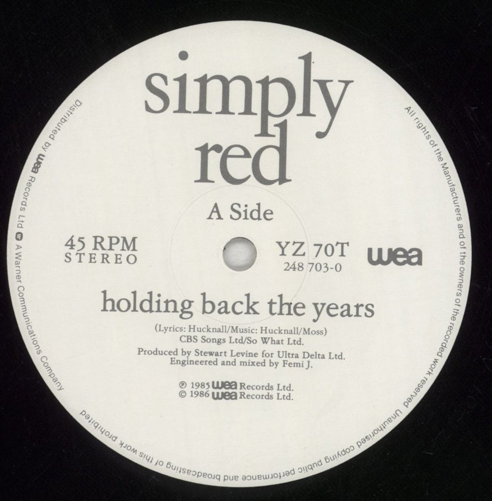 Simply Red Holding Back The Years UK 12" vinyl single (12 inch record / Maxi-single) RED12HO07020