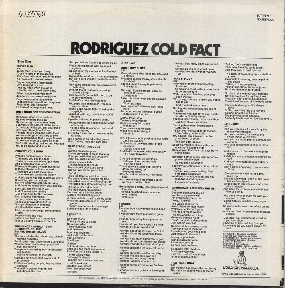 Sixto Rodriguez Cold Fact US vinyl LP album (LP record)