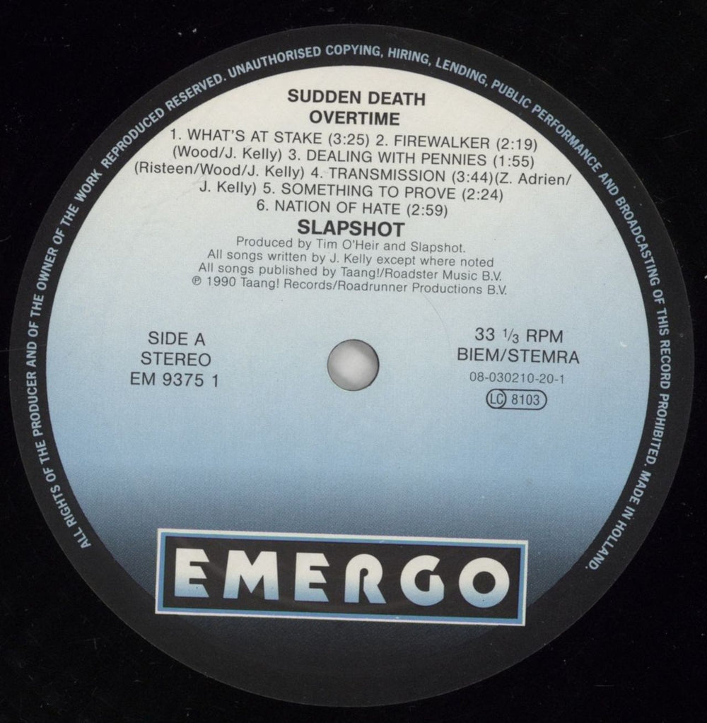 Slapshot Sudden Death Overtime UK vinyl LP album (LP record) 80DLPSU860423