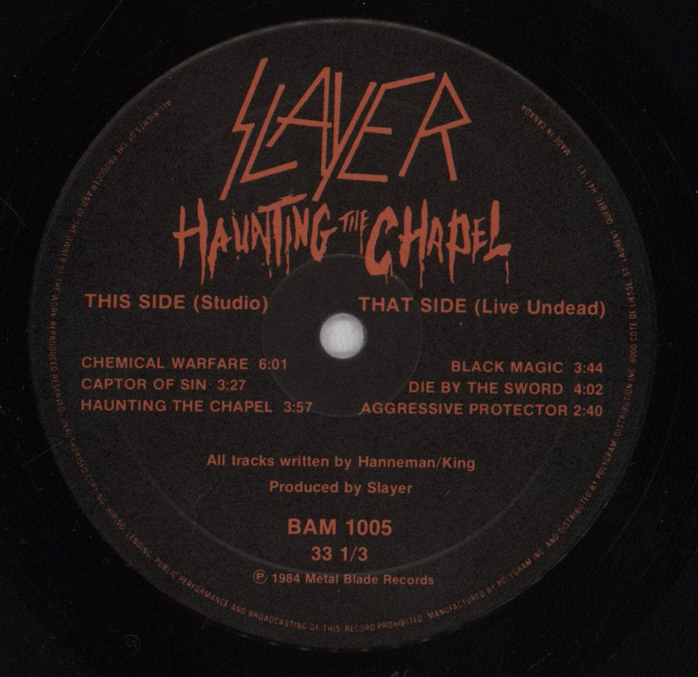 Slayer Haunting The Chapel EP - EX Canadian 12" vinyl single (12 inch record / Maxi-single) SLA12HA838773