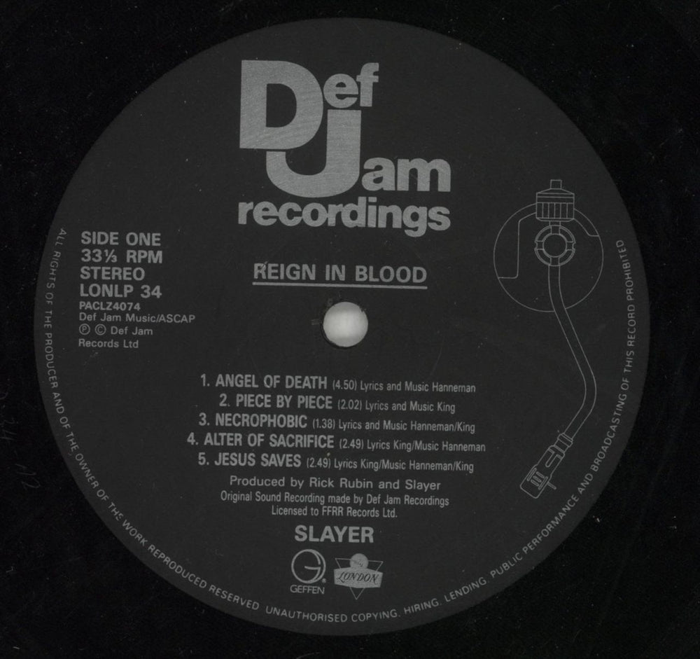 Slayer Reign In Blood + Inner - VG UK vinyl LP album (LP record) SLALPRE870563