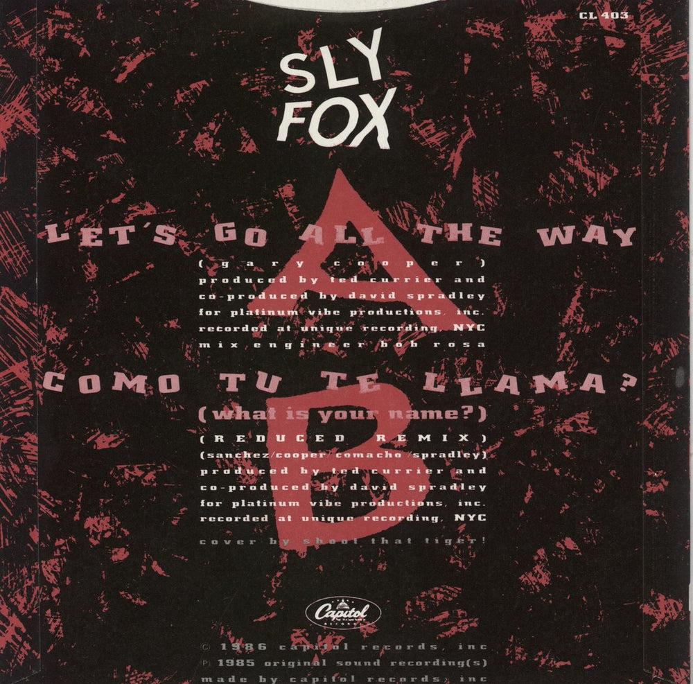 Sly Fox Let's Go All The Way UK 7" vinyl single (7 inch record / 45)