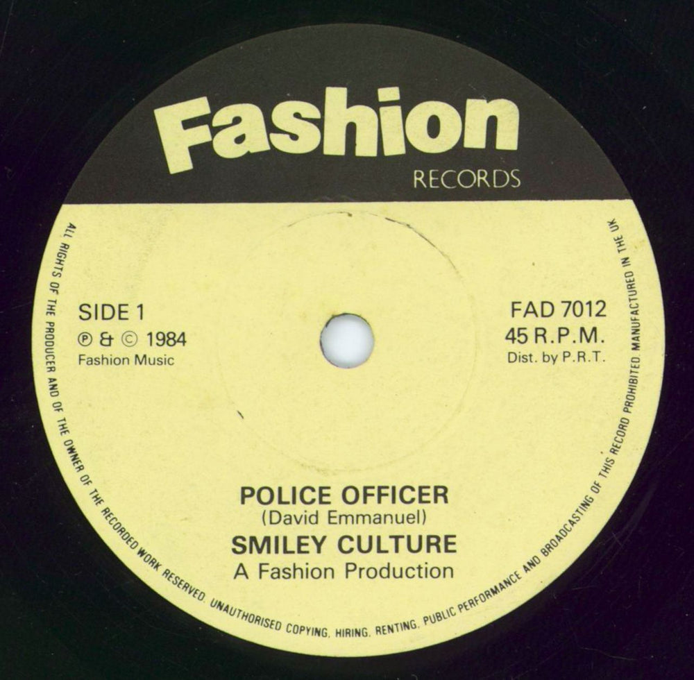 Smiley Culture Police Officer - Yellow label UK 7" vinyl single (7 inch record / 45) FAD7012