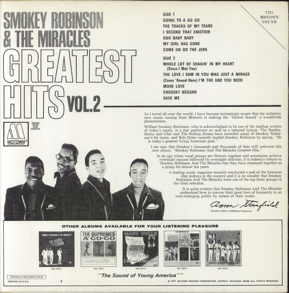 Smokey Robinson Greatest Hits Vol. 2 US vinyl LP album (LP record)