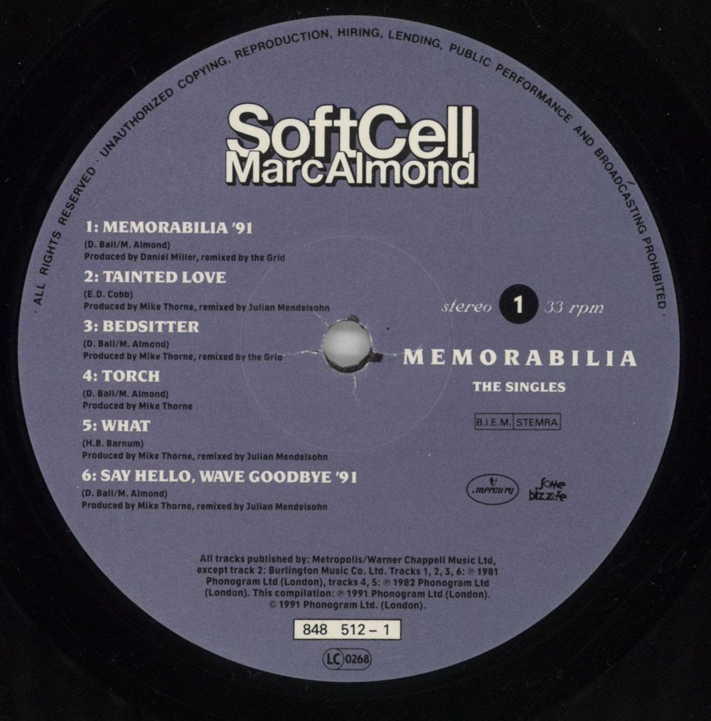 Soft Cell Memorabilia - The Singles - EX UK vinyl LP album (LP record) SOFLPME136507