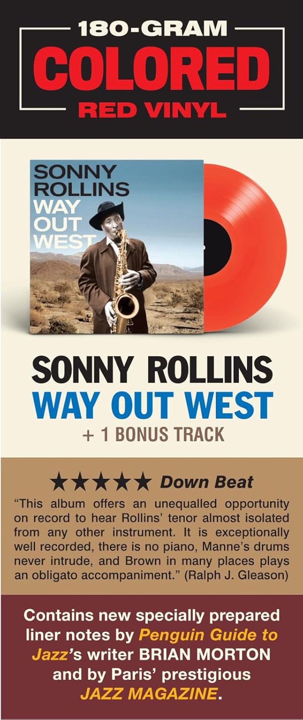 Sonny Rollins Way Out West - Red Vinyl 180 Gram - Sealed UK vinyl LP album (LP record) 8436563185441