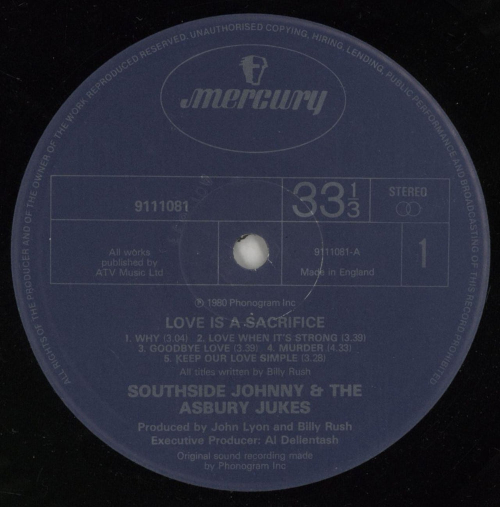 Southside Johnny & The Asbury Jukes Love Is A Sacrifice UK vinyl LP album (LP record) SSDLPLO309243