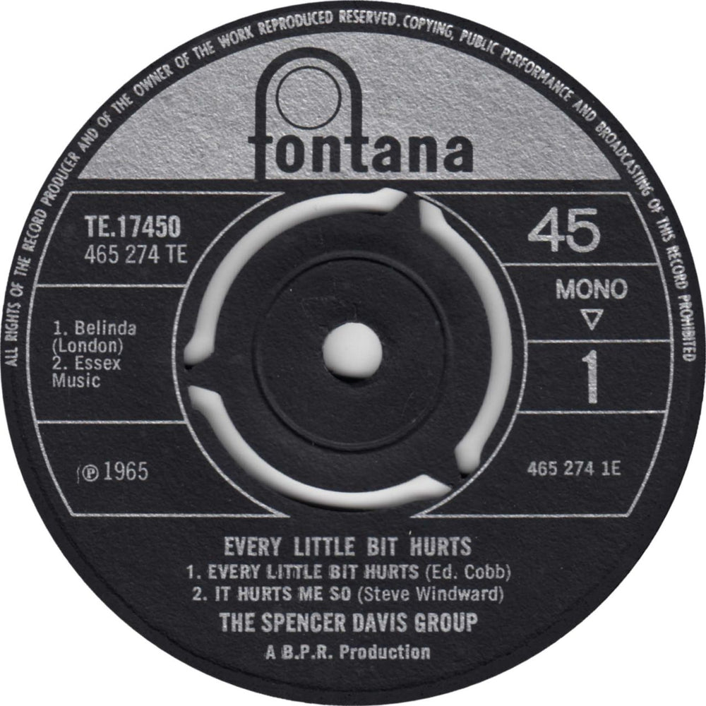 Spencer Davis Group Every Little Bit Hurts EP - EX UK 7" vinyl single (7 inch record / 45)