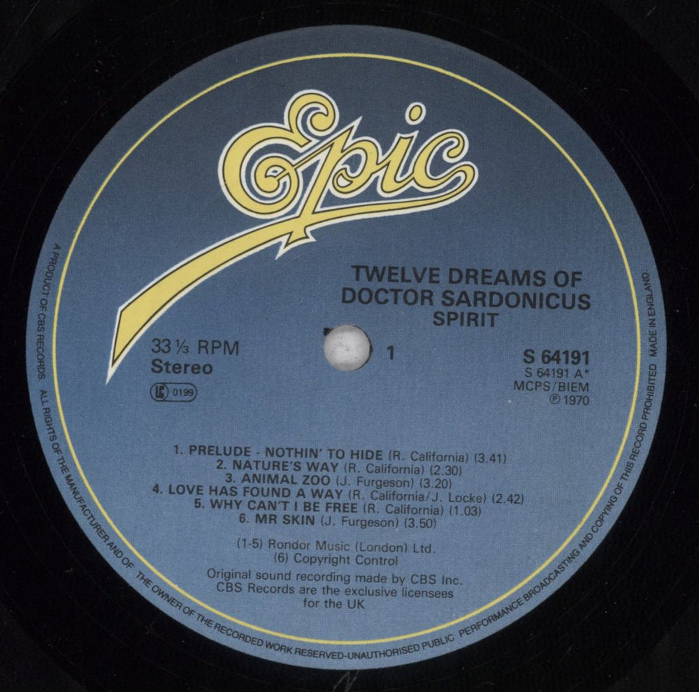 Spirit The Twelve Dreams Of Dr Sardonicus  - Blue Label UK vinyl LP album (LP record) SRTLPTH840738