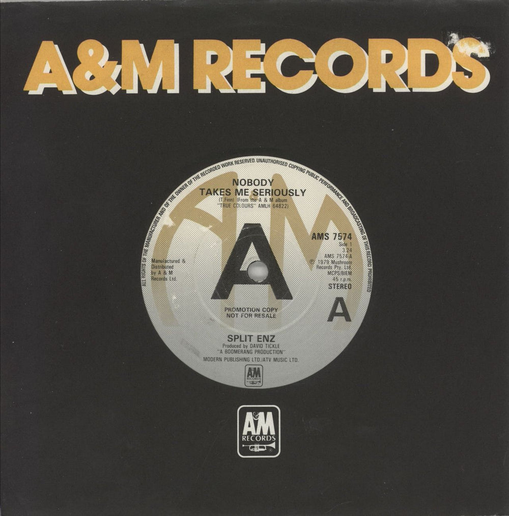 Split Enz Nobody Takes Me Seriously - A Label UK Promo 7" vinyl single (7 inch record / 45) AMS7574