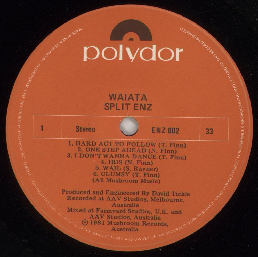 Split Enz Waiata New Zealand vinyl LP album (LP record) ENZLPWA874219