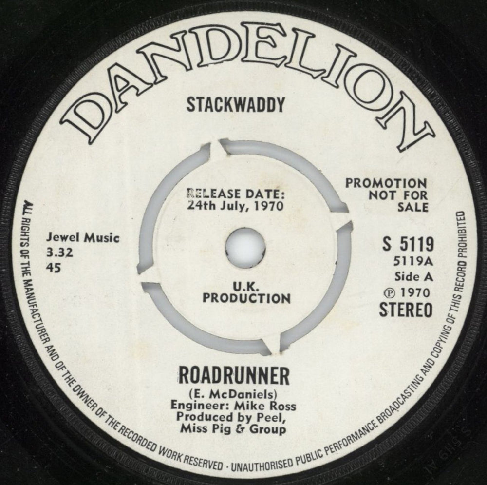 Stack Waddy Roadrunner UK Promo 7" vinyl single (7 inch record / 45) S5119