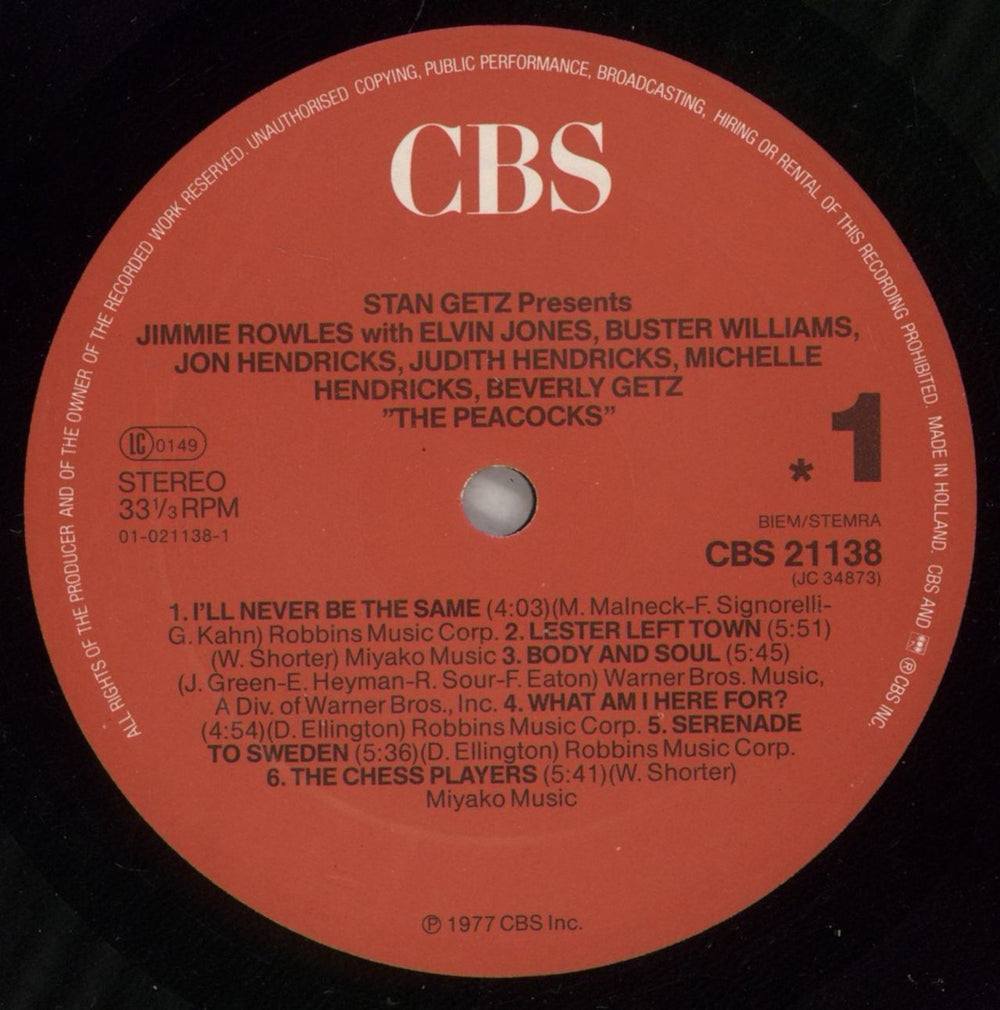 Stan Getz The Peacocks Dutch vinyl LP album (LP record) SGQLPTH880060