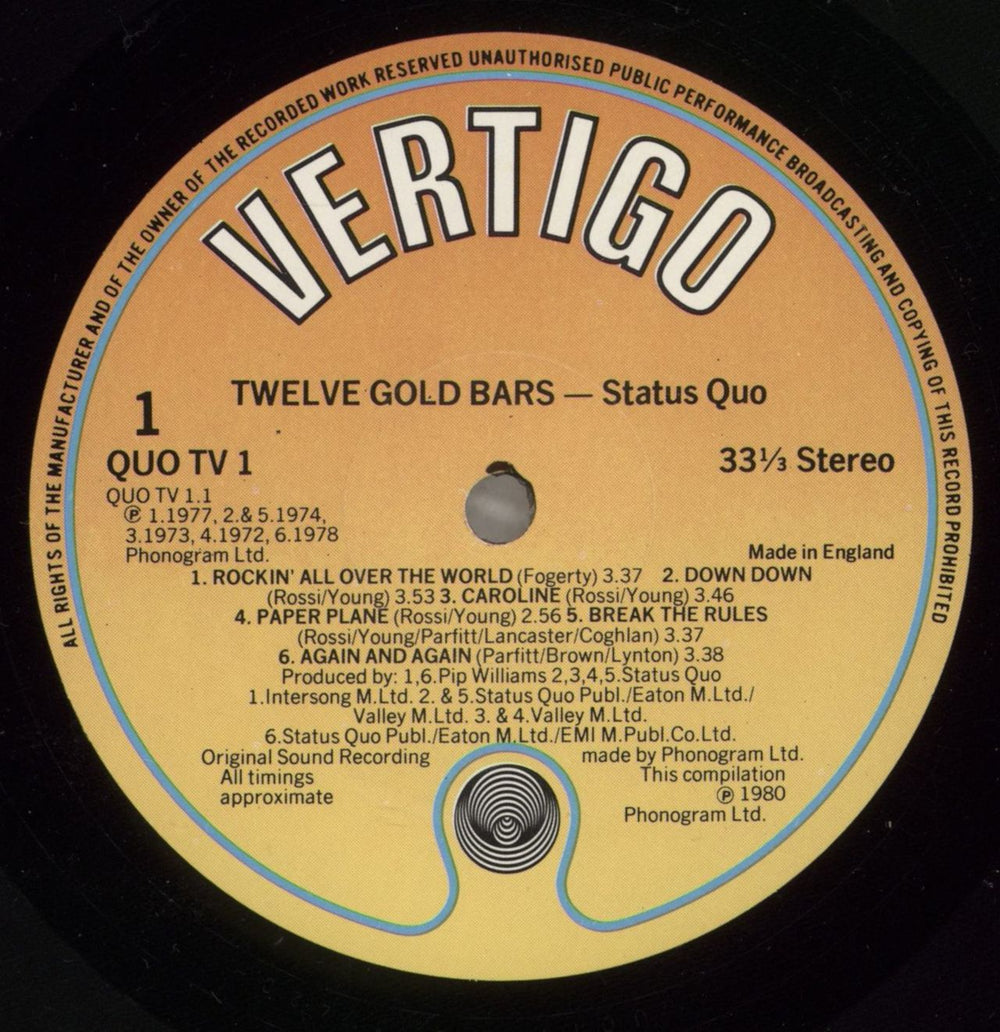 Status Quo 12 Gold Bars Volume 1+1 UK 2-LP vinyl record set (Double LP Album) QUO2LGO700756