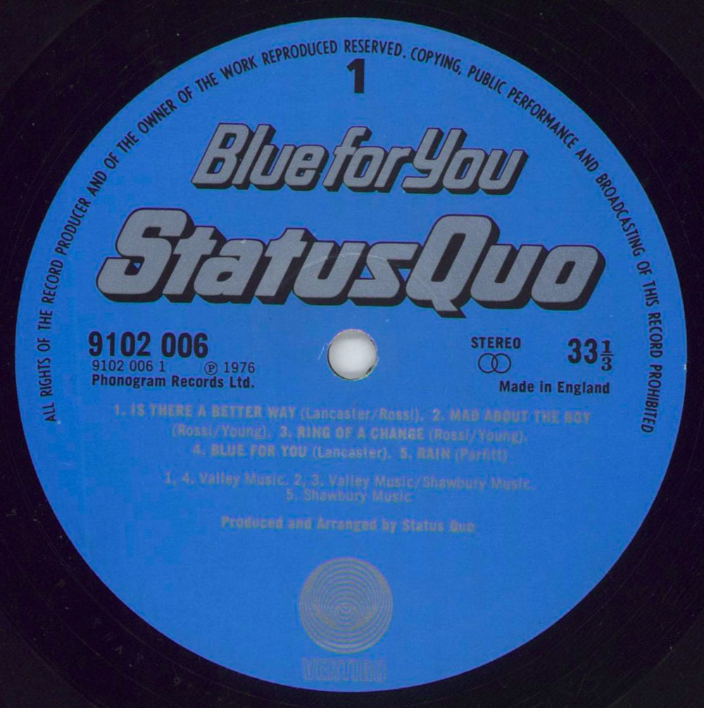 Status Quo Blue For You - EX UK vinyl LP album (LP record) QUOLPBL229260